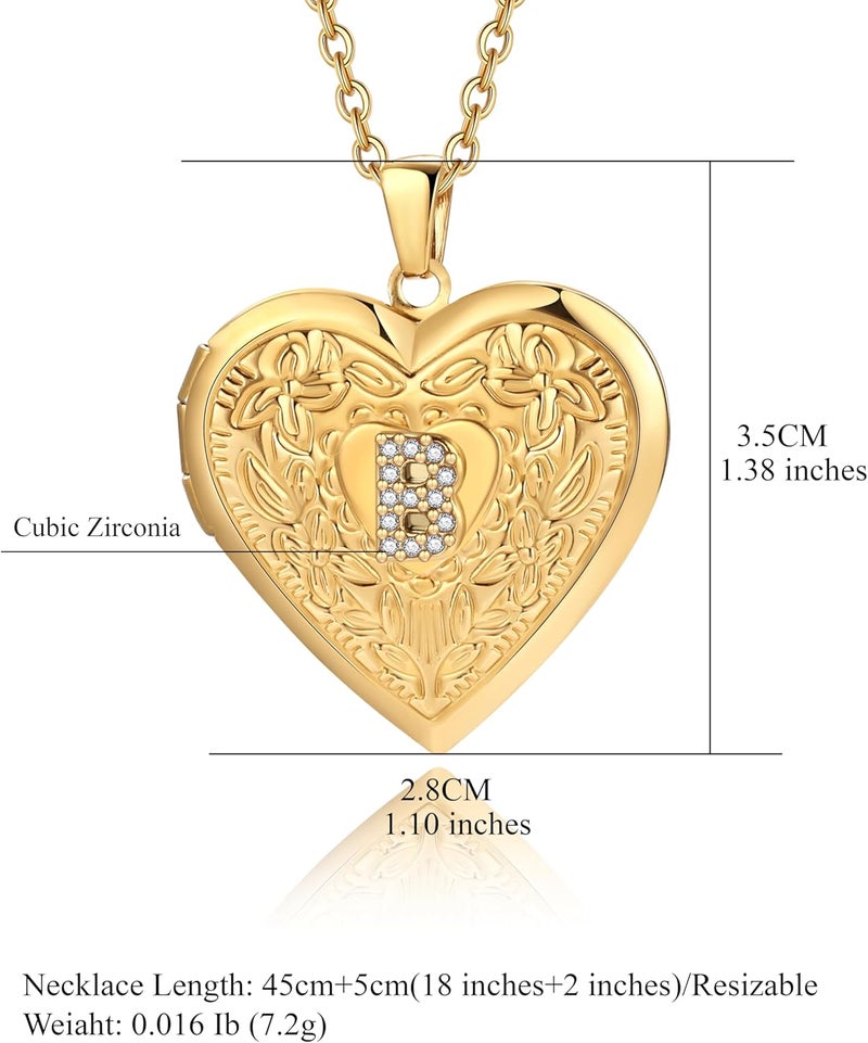 Badu Gold Initial A-Z Necklace for Women Heart Photo Lockets that Hold Picture Love Image Cubic Zirconia Necklace - Image 1